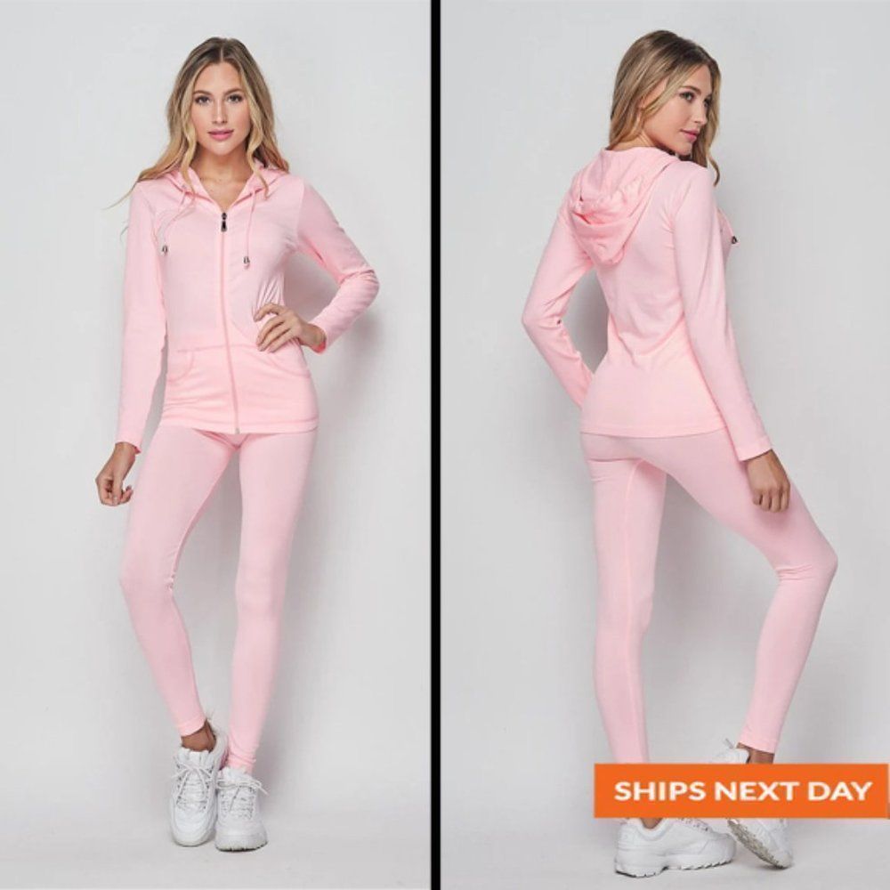Seamless Zip Hooded Jacket 2 Piece Sport Set - Activewear Set - Breathable